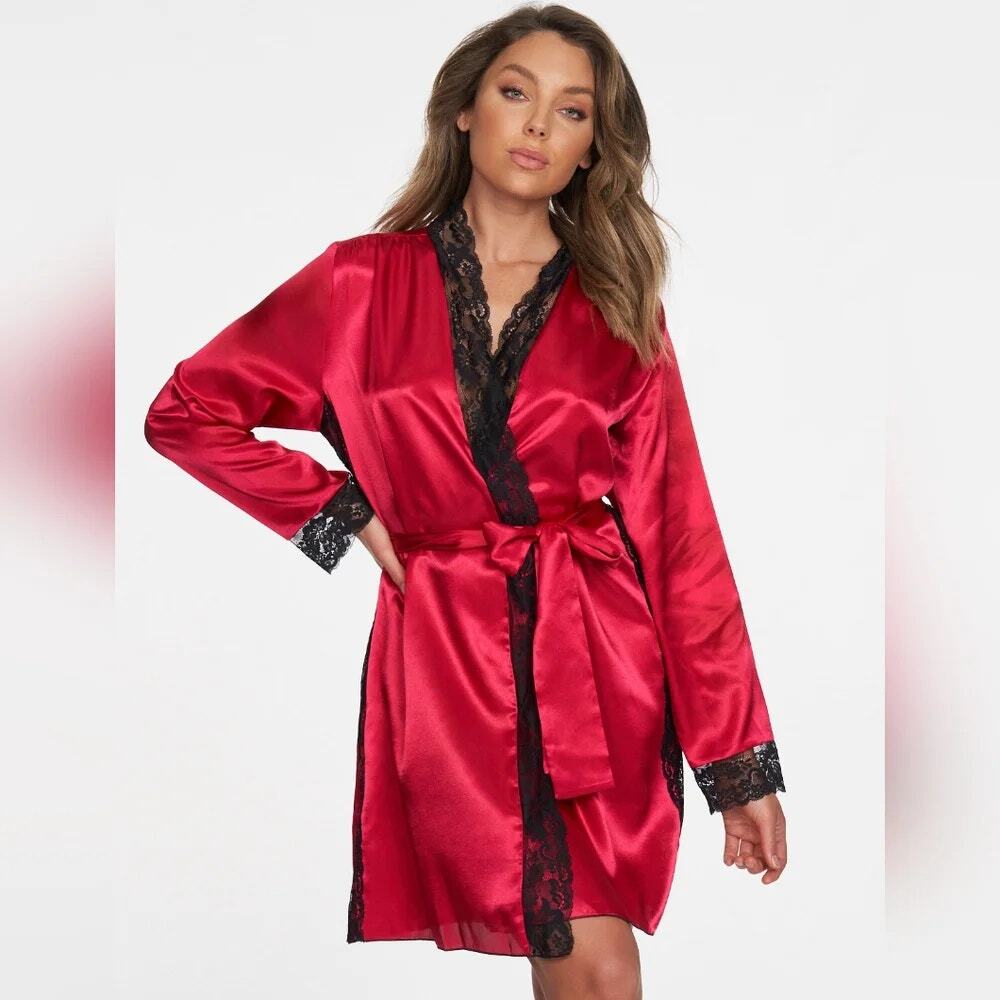 NWT Frederick's of Hollywood Red Satin Aspen Mae Short Robe Women's Size 2X